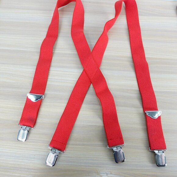 Suspender Mens Red Clip On X Back Brace Formal Adjustable‎ Strap Stretch Elastic - Picture 1 of 8